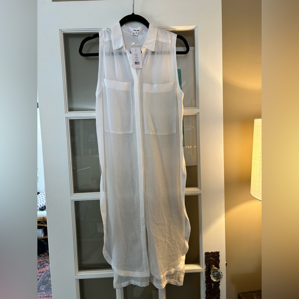 Helmut Lang White Sleeveless sheer Button-Down Shirt size small